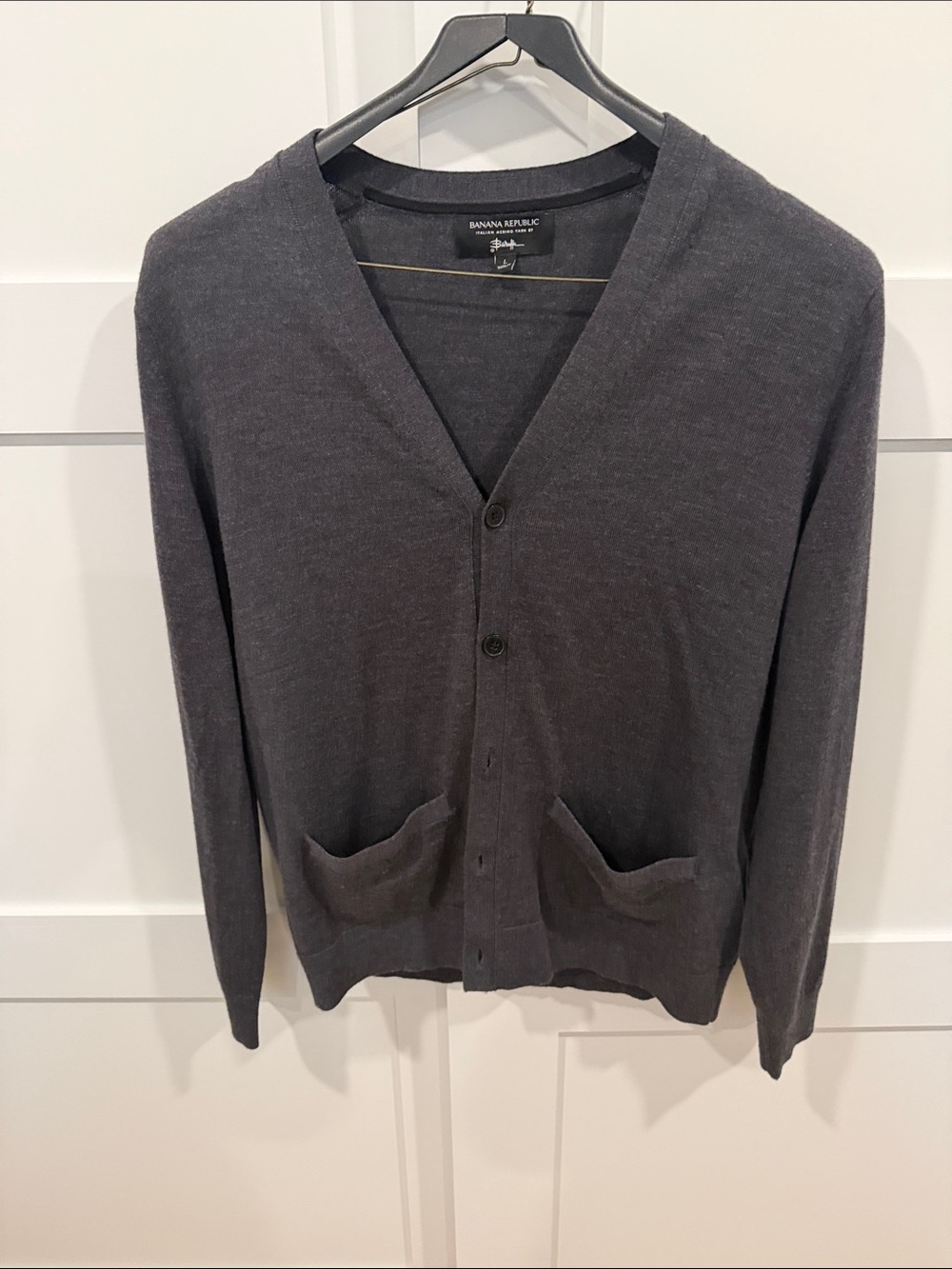 Banana Republic Men's Charcoal Gray V-Neck Button Cardigan